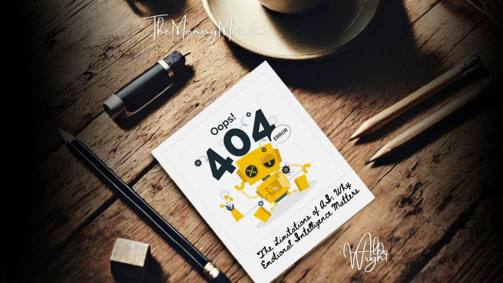 Emotional intelligence concepts overlaid on technology background showing contrast with AI