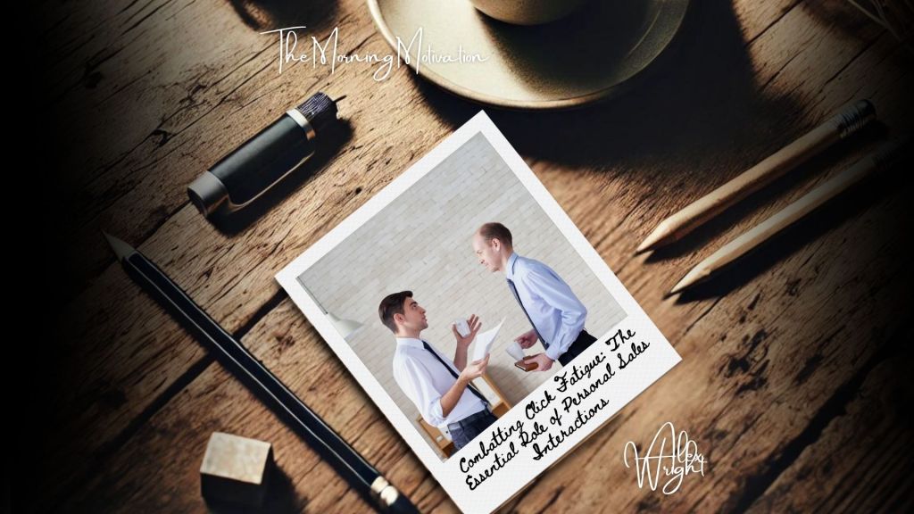 Sales professional engaging in face-to-face conversation with a client to overcome digital fatigue and build trust.